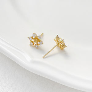 ต่างหูรูปดอกไม้ทองแดงชุบทอง DIY ทำมือ ติดหูแบบ�อมเทา วัสดุอื่นๆ อุปกรณ์ทำเครื่องประดับ ต่างหูรูปดอกไม้