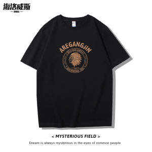 Mens Short Sleeve T-Shirt 2024 New Pure Cotton Summer American Casual Black Top Loose Fit Printed Knitted Fabric Youth Fashion