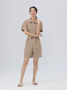 8228 One Size (45-75kg) Sanzahi Summer Polo Collar Single-Breasted Short Sleeve Jumpsuit Loose Slimming Laid-Back Style