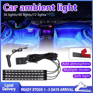4PCS LED Car Ambient Light Car Interior Voice-activated LED Light Strip Remote Music Car Foot Light Atmosphere Light with Remote Control Under Dashboard Seat light DIY Installation Lampu Kaki Kereta