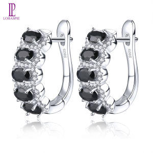 Lohaspie Jewelry Real 2.48 Carats Solid Sterling Silver 925 Clip Earring Original Natural Black Spinel Clip Earring Pure Silver 925 Original Birthstone Earring For Women Jewelry