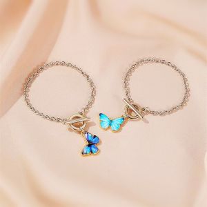 OR🧸 Gelang Pola Kupu-kupu Biru/ Aksesoris Fesyen Korea/ Gelang Sahabat Pasangan Super Populer/ Gelang Gesper Satu Kata COD