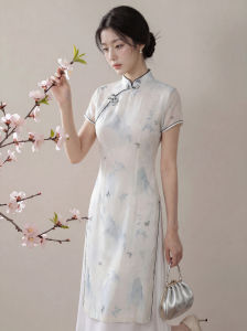 White National Style Modified Cheongsam Spring Summer Slimming Dress