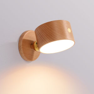Wooden bedside wall lamp bedroom bedside reading light USB charging LED household corridor wall Sconces