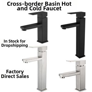 New Black Four-side Stainless Steel Hot and Cold Water Basin Faucet