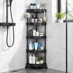 Shower Caddy Corner Shelves Bathroom Shelving Unit Cart with Wheel Plastic Shower Caddy Organizer Shelf for Home Organizer