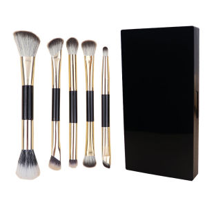 Portable Double-Headed Makeup Brush Set with Compact Mirror Full Range of Brushes for Eye Shadow Blending Lip Coloring Nose Contouring