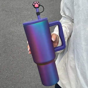 1.2L/40oz Large Capacity Stainless Steel Double-Wall Vacuum Insulated Tumbler with Straw & Wide Handle Reusable Water Bottle