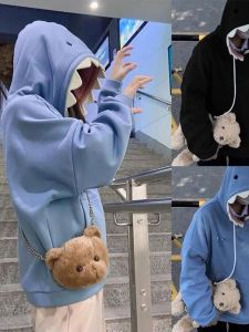 เสื้อสเวตเตอร์คอกลมแขนยาวทรงหลวมแบบสวมหัวสำหรับคู่รัก ทรงหลวม ปกโปโล ผ้าขนแกะ ทรงหลวม สไตล์สตรีท เสื้อผ้าผู้หญิง