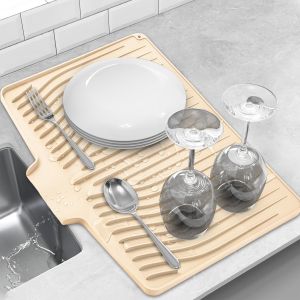 LMETJMA Silicone Dish Drying Mat for Kitchen Counter Non-Slip Drainer Pad with Built-in Drain Kitchen Drying Mat Dish Drying Pad