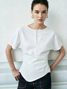 AMII | Asymmetric Hem Cotton Stretch Boat Neck Ladies Tshirt