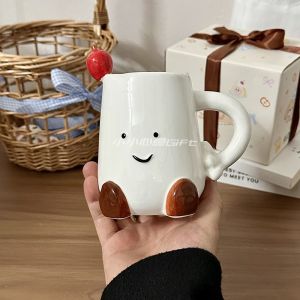 Cute Cherry Pudding Ceramic Mugs Creative Underglaze Coloring 3D Design Universal Gift for Men And Women Soft Healing Style
