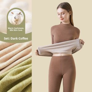 miiow | Warm Mid-Neck Wool Cashmere Underwear Set For Women Soft Comfortable Long Sleeve Long Pants Thermal Wear Slimming Base Layer