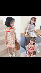 DRESS ANAK BATITA CHEONGSAM DRESS IMLEK BAYI PUFF SLEEVE KATUN IMPORT MURAH FLORAL