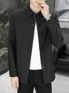 HENGYUANXIANG | Hengyuanxiang Business Casual Jacket Men Mid-aged Turn-down Collar Seamless Thin Spring Autumn Polyester Nylon Composite Fiber