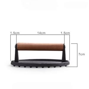 JUSTINLAU Square/Round Cast Iron Meat Pressing Plate Uncoated Meat Flattener with Wooden Handles Kitchenware BBQ Kitchen