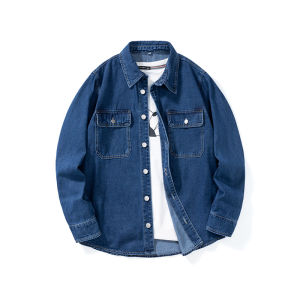 เสื้อเชิ้ตยีนส์ทรงหลวมสีทึบอเนกประสงค์ในฤดูใบไม้ผลิและฤดูใบไม้ร่วงไม่ยืด สไตล์คลาสสิก มีหลายสีให้เลือกเหมาะสําหรับโกอิ