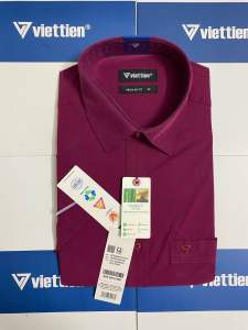 (8P2006) Áo sơ mi Việt Tiến tay ngắn vạt ngang form regular fit hơi ôm