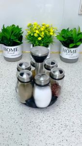7pcs Swivel Base Spice Shakers Kitchen Supplies Spice Shaker Combo Set with Salt Pepper and Sugar Shakers - Perfect for kitchen storage and organization