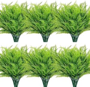 4 Bundles Artificial Plants Fake Boston Ferns Bushes Greenery UV Resistant Plant for Home Garden Outdoor Yard Decor