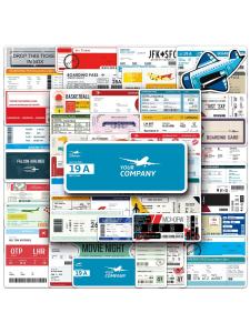 Travel Themed Airplane Ticket Stickers Waterproof Graffiti Decoration DIY Cartoon Aviation Paper Airline Boarding Pass Sticker