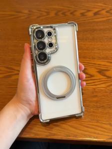 CrashStar 360° Rotating Metal Magnetic Magsafe Ring Stand Transparent Airbag Anti-fall Phone Case For Samsung Galaxy S25 S24 FE + S23 S22 S21 Note 20 Ultra A56 A55 A54 A53 A36 A35 A34 A25 A17 A16 A15 A05S A05 5G Wireless Charging Phone Casing Cover