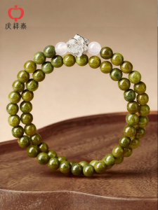 QINGXIANGTAI | Natural Green Sandalwood Chinese Style Double Layered Bracelet