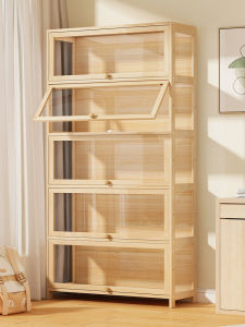 Bookshelf Household Solid Wood Bookcase Integrated Wall-Side Floor Multi-Layer Storage Rack Dustproof Simple with Door Locker