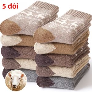 5 Đôi Tất Len Dày Cho Nữ Ấm Áp Dùng Cho Thể Thao Ngoài Trời Giữ Nhiệt Dệt Kim Chất Liệu Len Pha Polyester Thiết Kế Hình Nai Giáng Sinh