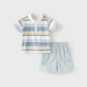 Dave Bella Boys Cotton 5-Point Pants Set Summer New Style Two-Piece Pure Cotton Childrens T-Shirt Pants Suit for Kids