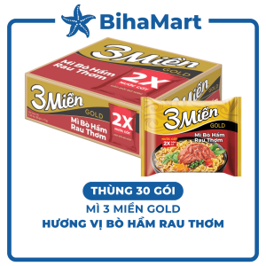 [THÙNG 30 GÓI] - UNIBEN - Mì 3 Miền Gold hương vị Bò Hầm Rau Thơm (75g/gói) - Mì Bò Hầm Rau Thơm 3 Miền Gold