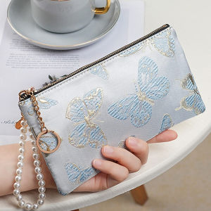 JIFANPAUL | Chinese Style Long Wallet With Butterfly Embroidery Pearl For Phone Storage