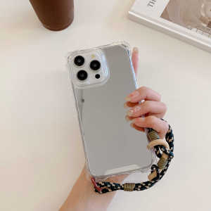  16Promax Phone Case Full Cover Anti-Fall Mirror Surface Protection for Women with Hand Strap Simple Original Design