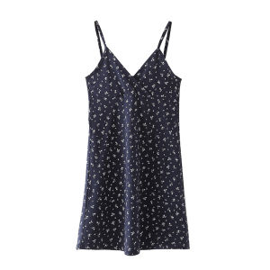 Váy Midi Chữ a in Hoa Mùa Hè Thời Trang Không Dây Của Brandy Melody BM Váy Dài Không Tay Cổ Chữ V Váy Midi Chữ a