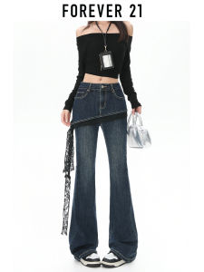 Forever21 | Lace Patchwork Fake Two Pieces Flared Waist Slimming Jeans