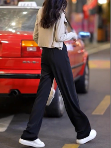 MANMI | Quần Culottes Đùi Rơi Cao Thắt Lưng Màu Đen