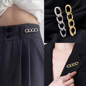 2Pcs Women Fashion Anti-light Hollow Metal Gold Silver Chain Silk Scarf Brooch Corsage Clothing Waist Buckle Pin