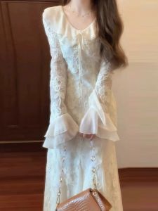 CHANGTONG | V-Neck Ruffled Sleeve Fitted A-Line Dress