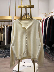 เสื้อคาร์ดิแกนถักแบบบางสำหรับผู้หญิง ทรงเข้ารูป ชั้นใน แฟชั่นฤดูใบไม้ร่วง 2025 ผ้าฝ้ายผสมโพลีเอสเตอร์ แขนยาว ปกตั้ง