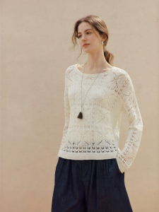 INMAN | Lace Hollow Out Loose Knit Top