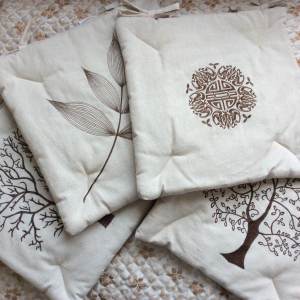 Modern Simple Embroidered Cotton Linen Seat Cushion Office Chair Pad Four Seasons Thin Model Student Butt Pad Multi-Purpose