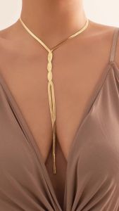 Ingemark | Ingemark Kpop Adjustable Flat Snake Long Chain Necklace for Women Wed Temperament Weave Link Choker Chest Neck Jewelry Gift New