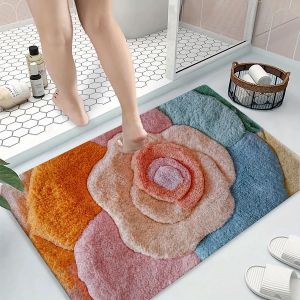 VIKAMA Light Luxury Gradient Flower Bathroom Mat Soft Anti slip Carpet Bathroom Shower Room Home Decoration