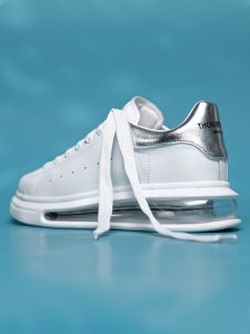 Genuine Leather Breathable McQueen Air Cushion White Shoes Mens Summer Trendy Wild Sneakers Womens Thick Sole Increase by Casual Couples Shoes