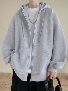 Áo Khoác Cardigan Nam Mùa Thu Đông Mỏng Lót Lông Cừu Thường Ngày Rộng Rãi Đa Năng Áo Nỉ Có Khóa Kéo Màu Trơn Hợp Thời Trang