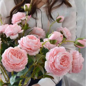 【On Sale】DIY Artificial Peony Flower Artificial 3Heads Rose Flower for Home Wedding Wall Decoration