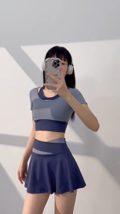 Bộ tập thể thao Váy + Áo Croptop ngắn tay hàng Quảng Châu cao cấp vải săn mịn Kenzi-82
