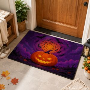VIKAMA Halloween Pumpkin Lantern Doormat Soft Non-Slip Indoor/Outdoor Entryway Mat Aesthetic Fall Decorative Rug Home Decor