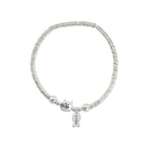Suzyacc Kr Pure Silver Cat Eating Fish Bracelet Exquisite Beaded Minimalist Design Versatile Lightweight Luxury Jewelry for Women