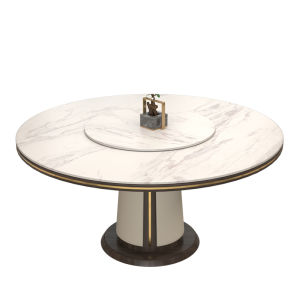 Modern Minimalist Circular Dining Table And Chair Set with Rotating Plate New Chinese Style Rock Panel Solid Wood Restaurant Table And Chairs